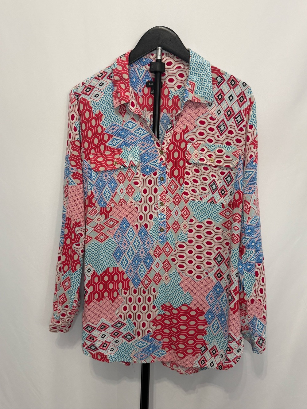 Talbots Rayon Multi-Color Geometric Print Popover Blouse